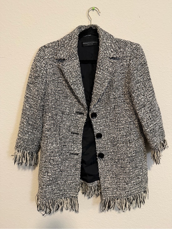 Dana Buchman Jackets & Blazers - Dana Buchman Black & White Tweed Fringe Coat